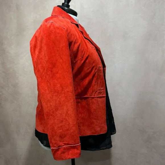 Red Suede Leather Jacket Suedessence XL, 90s Retro Vintage Mob Wife Quiet Luxury